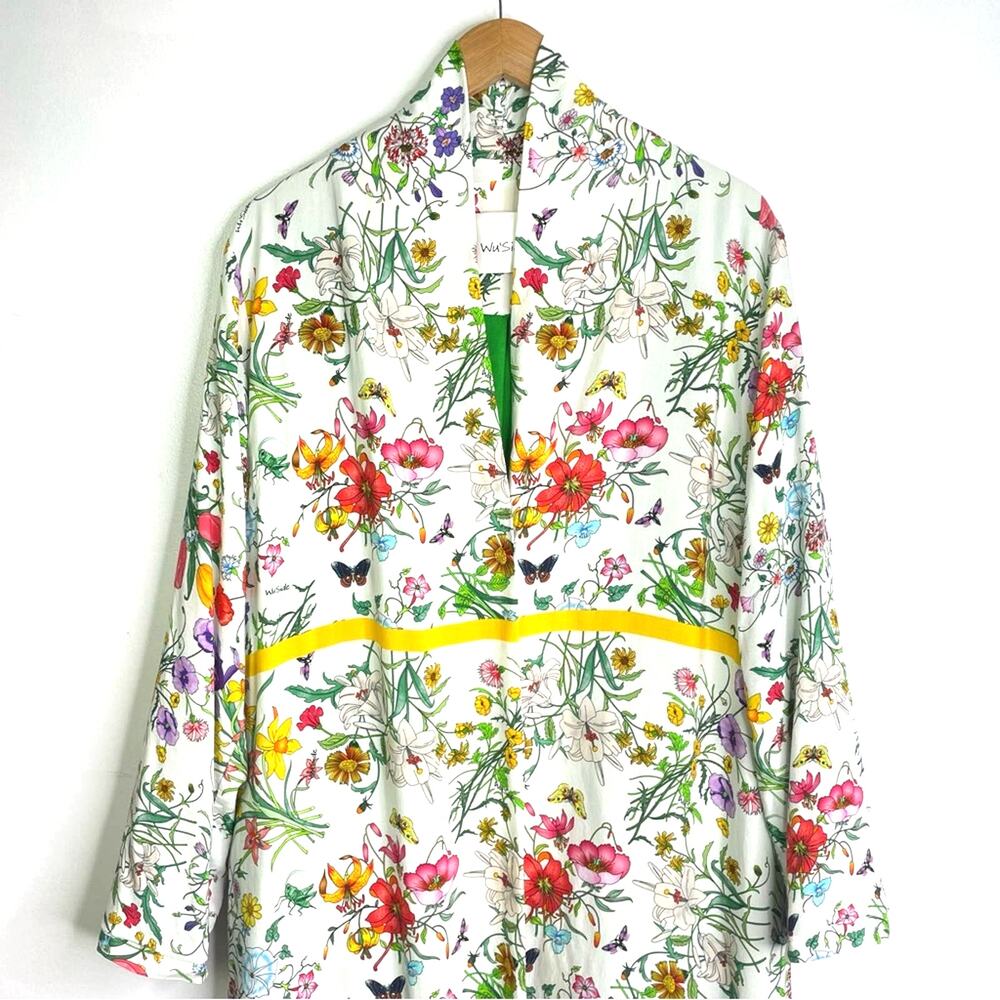 Floral Duster Jacket Long White Multi Colored Flo… - image 3